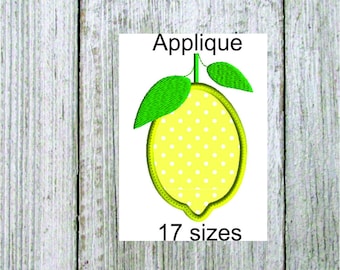 Lemon embroidery design, 17 sizes, lemon applique, machine embroidery, fruit design, summer design, citrus embroidery