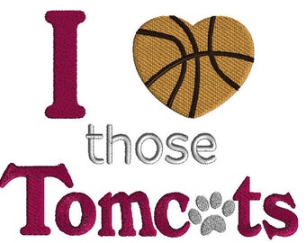 Basketball Design, Machine Embroidery, I Love Those Tomcats, 3 Sizes, digital download