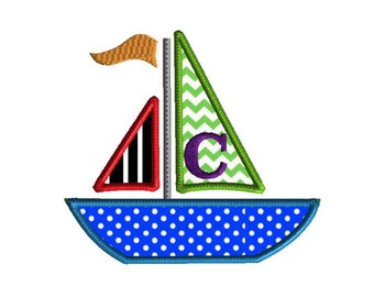 Sailboat Applique, Machine embroidery design, 3 sizes, no fonts included, summertime applique, beach embroidery, boat, ocean, sea