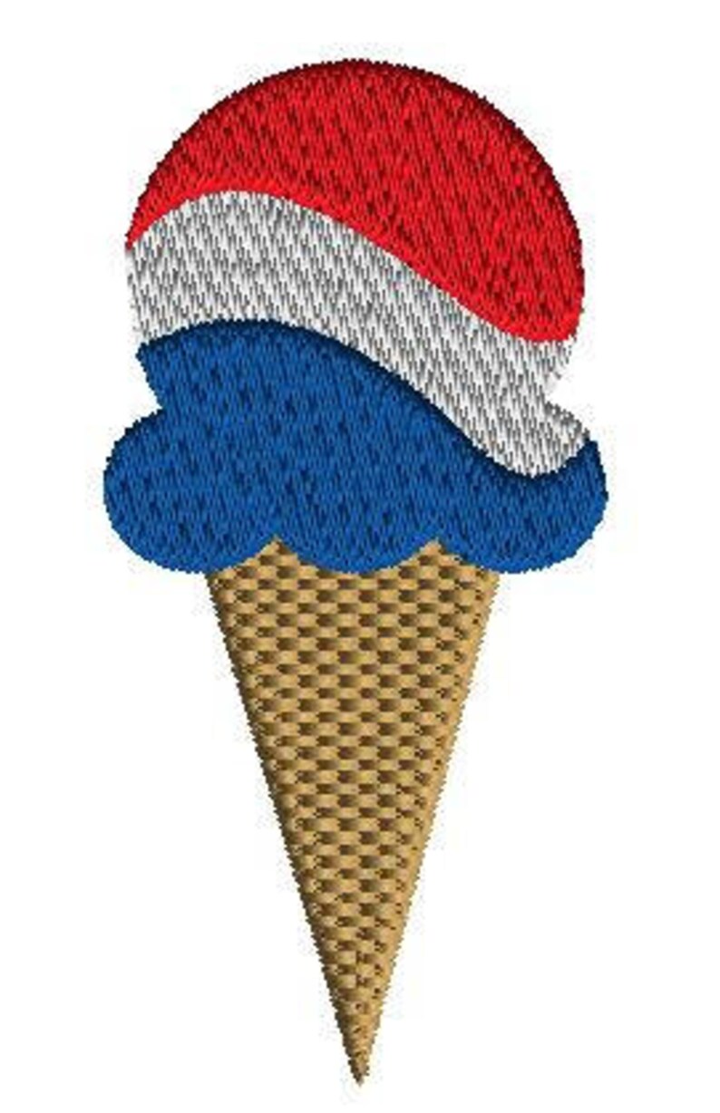 Embroidery design, Patriotic Ice Cream Cone, Ice Cream Cone, Machine Embroidery Design, Independence Day Design, Filled Stitch, 5 Sizes image 3