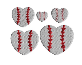 Baseball mini hearts embroidery design, 5 sizes filled stitch, machine embroidery, sports design, team sports, baseball hearts