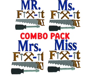 Fix It Family Machine Embroidery Design, 4 Designs, 2 Sizes Each, Machine embroidery, Filled Stitch Designs, Combo Package, Child Designs