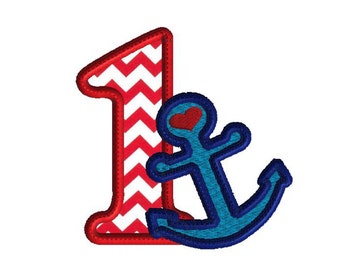 Anchor and number one embroidery design, anchor applique, number 1 applique, 1st birthday anchor embroidery design, 1st birthday applique ,