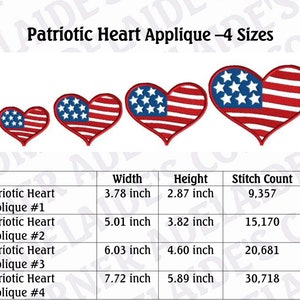 Embroidery design, Patriotic heart applique, 4 size applique, 4th of July, Memorial Day embroidery, machine embroidery design, no fonts image 3