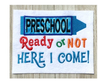 Embroidery design, Preschool applique, Machine embroidery design, 2 sizes, Ready or not Here I come!, back to school, child design,