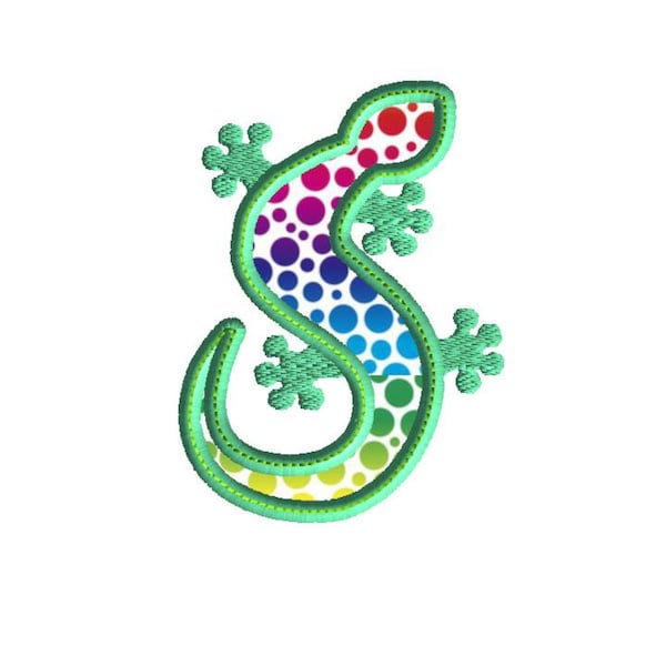 Gecko embroidery design, gecko applique, gecko design, machine embroidery, 3 size applique, reptile embroidery, reptile design, gecko