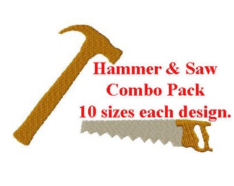 Hammer And Saw embroidery design, tools, combo pack, each design 10 sizes, 20 designs in pack, machine embroidery, tool embroidery,