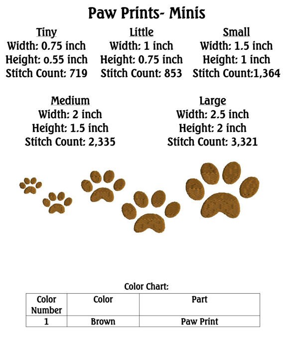 Animal Paw Print Chart