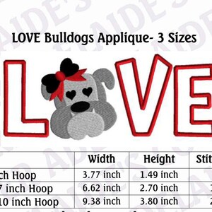 Bulldog Love Embroidery Applique, digital download image 3