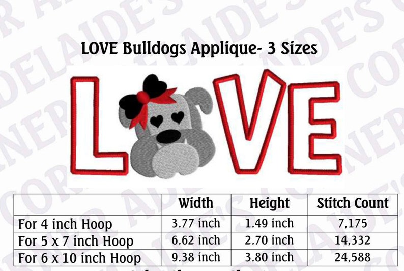 Bulldog Love Embroidery Applique, digital download image 3