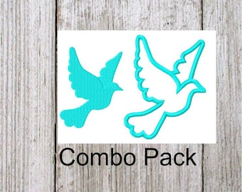 Dove Embroidery Designs, Combo Pack, Dove Applique 10 sizes bean stitch, 10  satin stitch, Dove filled stitch 7 sizes, dove silhouettes