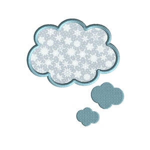 May include: A blue cloud with a snowflake pattern inside and two smaller blue clouds below it.
