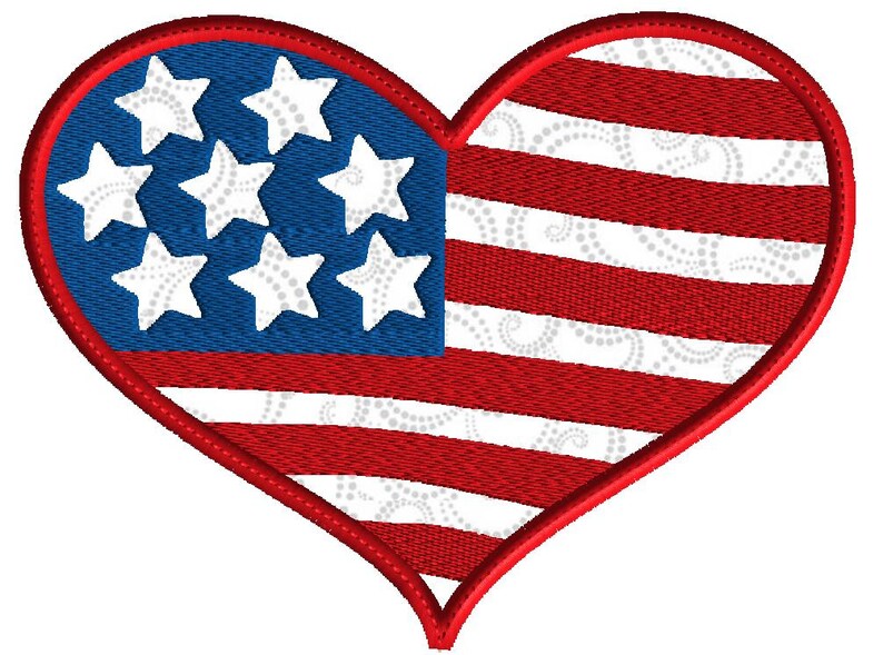 Embroidery design, Patriotic heart applique, 4 size applique, 4th of July, Memorial Day embroidery, machine embroidery design, no fonts image 5