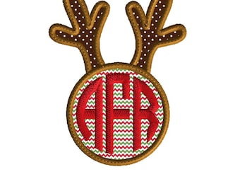 Embroidery design, Antler monogram frame, machine embroidery, digital download