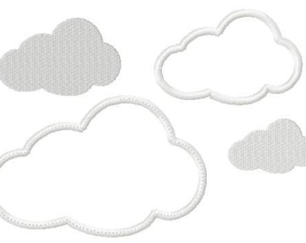 Cloud embroidery design, combo pack, 7 size filled stitch, 2 styles applique, 10 sizes each style, sky, weather,  machine embroidery