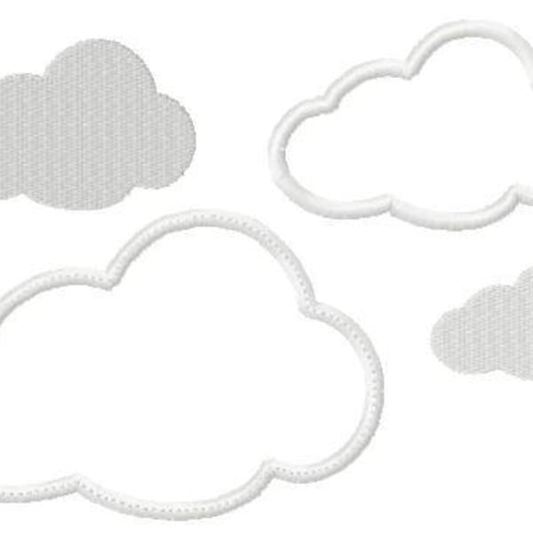 Cloud embroidery design, combo pack, 7 size filled stitch, 2 styles applique, 10 sizes each style, sky, weather,  machine embroidery