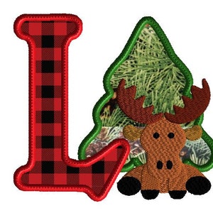 Moose with Letter L Applique, Machine Embroidery Design,2 sizes,