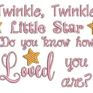 Twinkle Little Star embroidery design, 2 sizes, filled stitch, new baby embroidery, machine embroidery, nursery, baby shower image 4