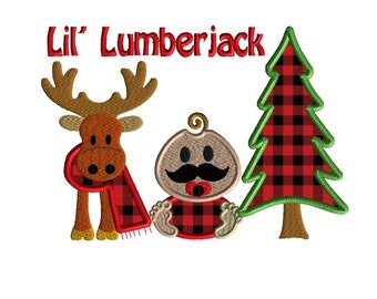 Lumberjack embroidery design, 2 sizes, baby design, Lil Lumberjack applique, 2 size machine embroidery design, moose embroidery, woods