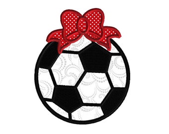 Soccer Ball with bow, machine embroidery design, 3 size applique, digital download
