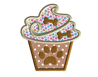 Embroidery Design, Puppy cupcake,  machine embroidery, applique,  3 size design, fits 4 x 4 inch hoop, 5 x 7 inch hoop, 6 x 6 inch hoop