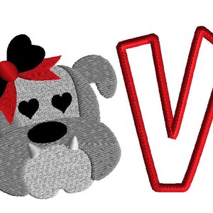 Bulldog Love Embroidery Applique, digital download image 2