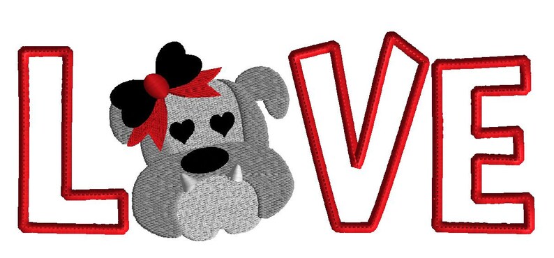 Bulldog Love Embroidery Applique, digital download image 2