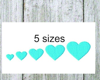 Mini heart embroidery design very small, filled stitch heart 5 sizes, machine embroidery, love embroidery design,