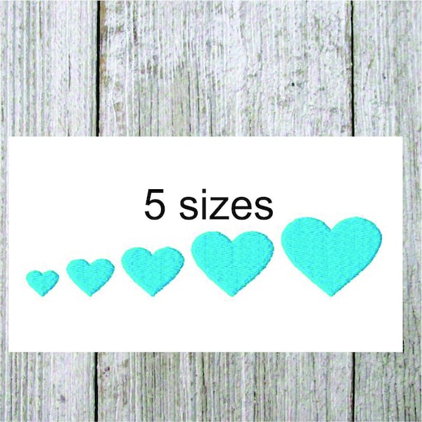 Mini heart embroidery design very small, filled stitch heart 5 sizes, machine embroidery, love embroidery design,