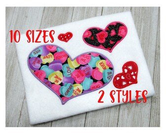 Heart applique, 10 sizes, 2 styles each style, 20 designs   fit 4 x 4 inch hoop, 5 x 6 inch hoop, 6 x 10 inch hoop, Machine Embroidery