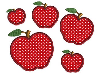 Apple embroidery design, 2 styles, 5 sizes each style, applique, machine embroidery design, fruit, fall, teacher applique, autumn design