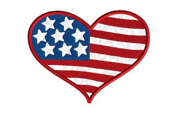 Patriotic Heart Applique Embroidery Design, 4th of July (Digital Download)