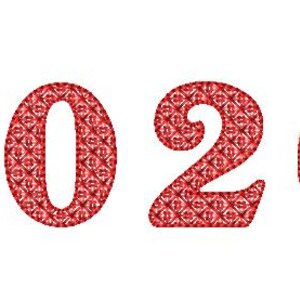 May include: The number "2026" in a red, patterned font against a white background. Each digit is filled with a repeating, diamond-like design, creating a textured appearance. The overall aesthetic is festive and eye-catching.