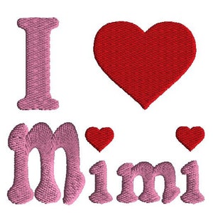 I love Mimi Machine Embroidery Design, filled Stitch, 3 Sizes, grandma, nana,grandmother