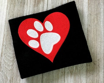 Paw Print Heart Machine Embroidery Design, filled stitch paw print design, animal embroidery, dog design, cat design, pet design 7 sizes