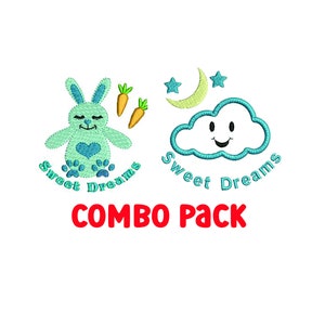 Sweet Dreams Combo, 2 Designs, Each 2 Sizes, Machine Embroidery Designs, Bunny, Cloud