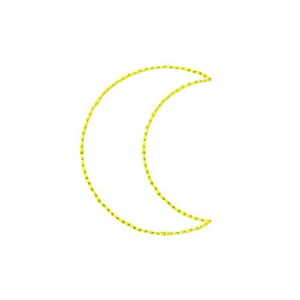 May include: A yellow crescent moon shape made of small, connected squares.