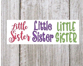 Little Sister, filled stich embroidery design, 3 styles, 5 sizes each stye, sibling machine embroidery design