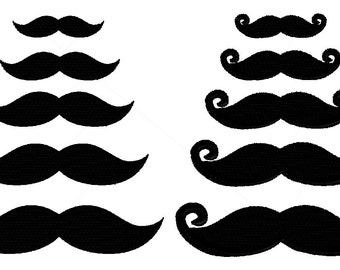 Embroidery design, Mini Mustaches, filled stitch embroidery design, 5 size regular, 5 size handlebar, machine embroidery designs