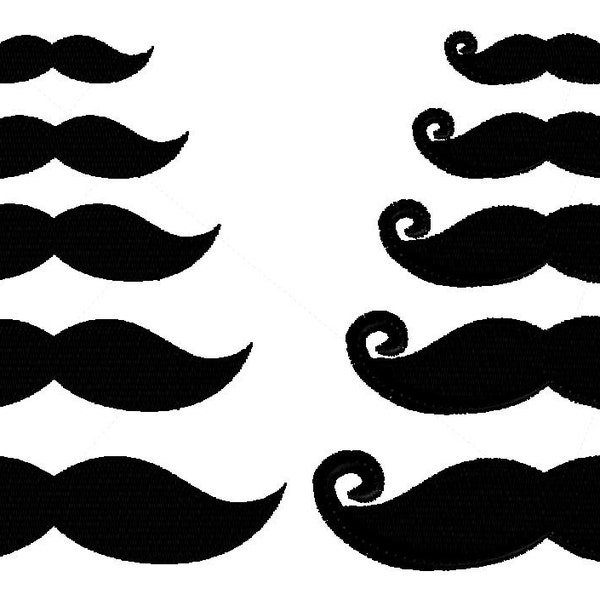 Conception de broderie, Mini moustaches, conception de broderie de point rempli, 5 tailles régulières, guidon de 5 tailles, motifs de broderie machine