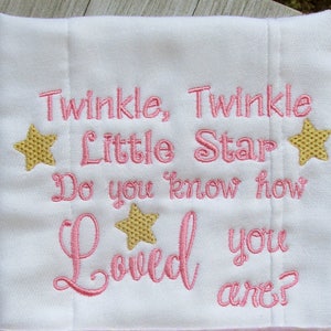 Twinkle Little Star embroidery design, 2 sizes, filled stitch, new baby embroidery, machine embroidery, nursery, baby shower image 1
