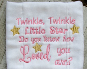 Twinkle Little Star embroidery design, 2 sizes, filled stitch, new baby embroidery, machine embroidery, nursery, baby shower