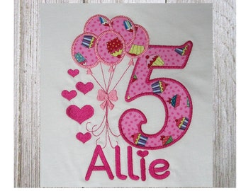 Fifth Birthday Balloons Embroidery Design, 3 Sizes, 2 Styles Each, Applique, Machine Embroidery