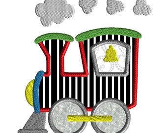 Train Embroidery Design, Applique, 3 Sizes, Fits 4 x 4 inch hoop, 5 x 7 inch hoop, 6 x 10 inch hoop, Train applique