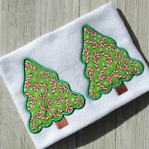 Applicazione di un albero di pino, disegno da ricamo, 2 stili, 7 misure per ogni stile, disegni da ricamo a macchina di un albero di Natale, disegno da ricamo di un albero di pino