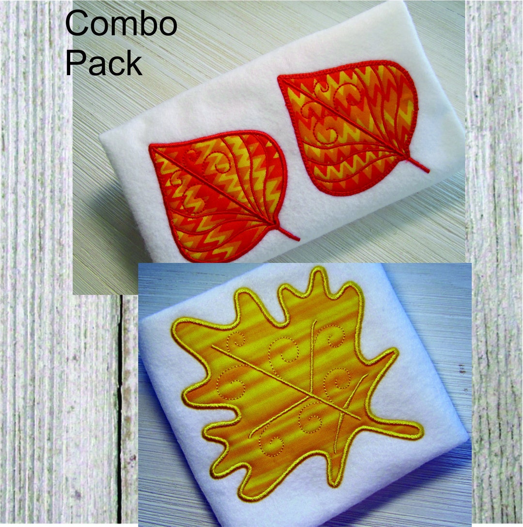 Machine Applique Fall Autumn Leaf Combo, Machine Embroidery Designs, Each Leaf 2 Styles and 5 ...
