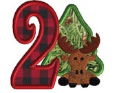 2nd Birthday embroidery design, moose with 2 applique, 2 sizes, machine embroidery, moose embroidery design, moose applique