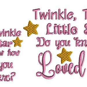 Twinkle Little Star embroidery design, 2 sizes, filled stitch, new baby embroidery, machine embroidery, nursery, baby shower image 3