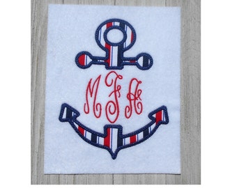 Embroidery Design, Anchor Applique,  Split for monogram, machine embroidery design, 5 sizes, monogram frame, no fonts included, nautical