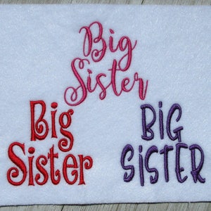 Big Sister Embroidery Design, Big Sister Design in 3 styles, 5 sizes, filled stitch Machine embroidery design, girl sibling